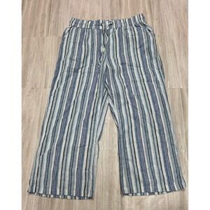 Naturals d&co Blue White Striped Linen Blend Wide Leg Crop Pants Petite Small